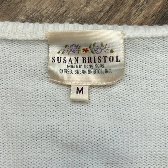 Vintage SUSAN BRISTOL Cardigan Sweater Ribbon Embellished white Medium - Picture 3 of 11